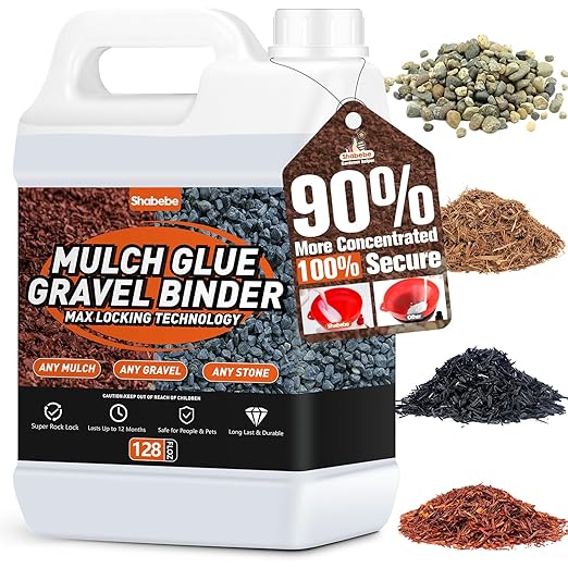 Mulch Glue, 1Gallon Rock Glue for Landscaping Fast-Drying Pebble&Gravel stabilizer Non-Toxic Long-Lasting Pea Gravel Binder for Landscaping, Pine Straw, Outdoor Strong Pebble Gravel Binder for Garden