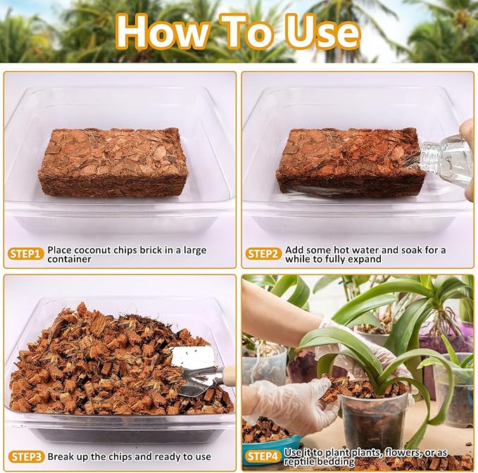 Legigo 2 Pack Coco Husk Chips- 2.2 LB 100% Organic Coconut Coir Chips Brick Potting Soil Mix with Low EC & PH Balance, Compressed Coconut Substrate Coco Chips Mulch Medium for Garden, Flowers, Plants
