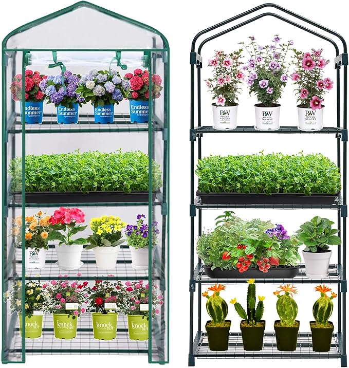 Mini Greenhouse for Indoor Outdoor, Plant Green House 4-Tier Rack Stand Portable Greenhouses with Durable PVC Cover for Seedling, 2.5x1.6x5.2 FT,Ideal Gardening Gifts for Women Men(PLGH704P)