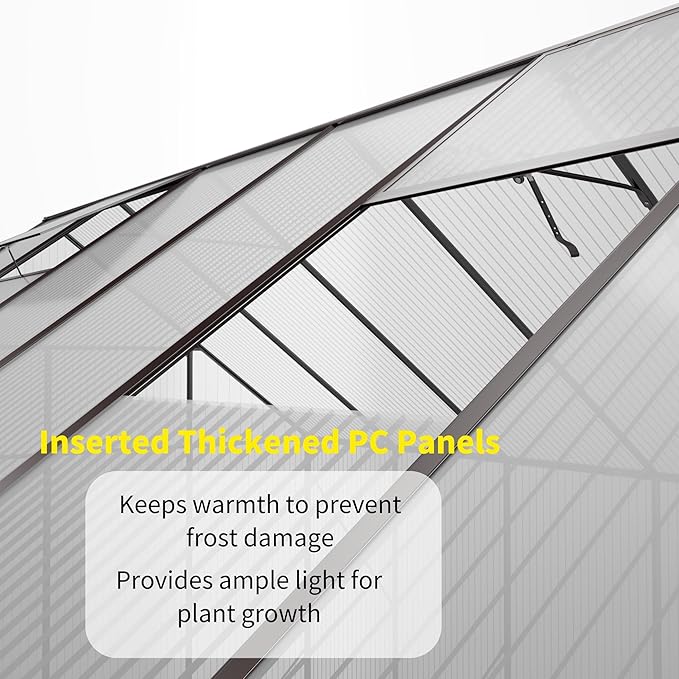 Kingdura 6x12ft Walk-in Greenhouse for Outdoors, Large Polycarbonate Greenhouses with Heavy Duty Aluminum Frame, Adjustable Roof Vent, Lockable Door, UV Protection for Outside Garden Backyard