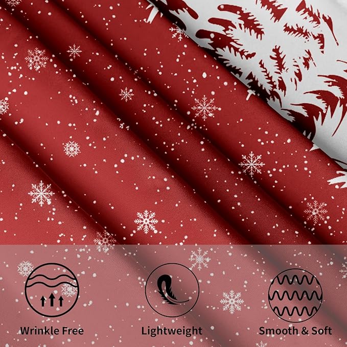 Giwawa Xmas Round Tablecloth 60 Inch, Farmhouse Red White Pine Trees Snowflakes Festive Washable Polyester Table Cover for Picnic Dinner Kitchen Winter Seasonal Holiday Party Decoration