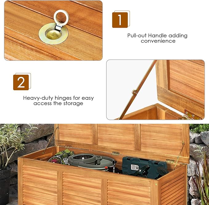 Tangkula 46 Gallon Acacia Wood Deck Box, Garden Backyard Storage Bench, Outdoor Storage Container for Patio Furniture Cushions and Gardening Tools (Natural)
