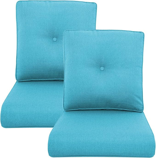 Outdoor Wicker Chair Cushions 2 Packs - Outside High Back Thick Water-Resistant Cushion 22x24 with Zipper Cover for Patio Glider Rocking Chairs Loveseat Couch – Teal/Buckle