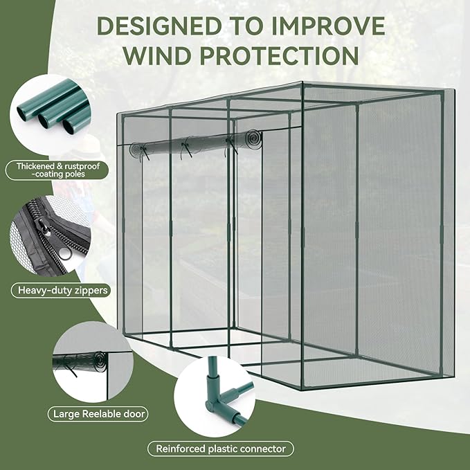 Crop Cages for Garden Plant, 9.8x3.3x6 Ft Plant Protection Tent with Zippered Door, Raised Bed Cover, Garden Bed Cover with Frame, Wind-Resistant Plant Cages for Outdoor Plants Vegetable Flower