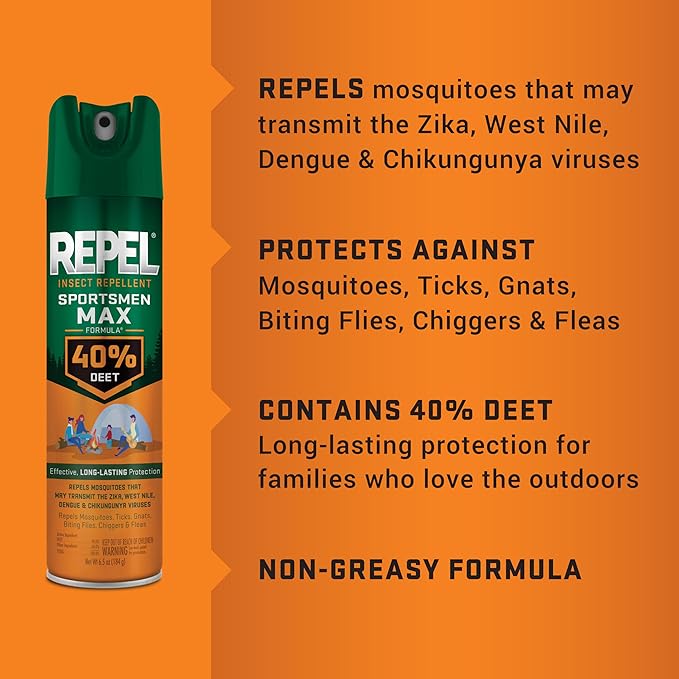 Repel Insect Repellent Sportsman Max Formula (2 Count), Repel Mosquitoes Ticks and Gnats, Long-Lasting Protection, 40% DEET (Aerosol Spray) 6.5 fl Ounce