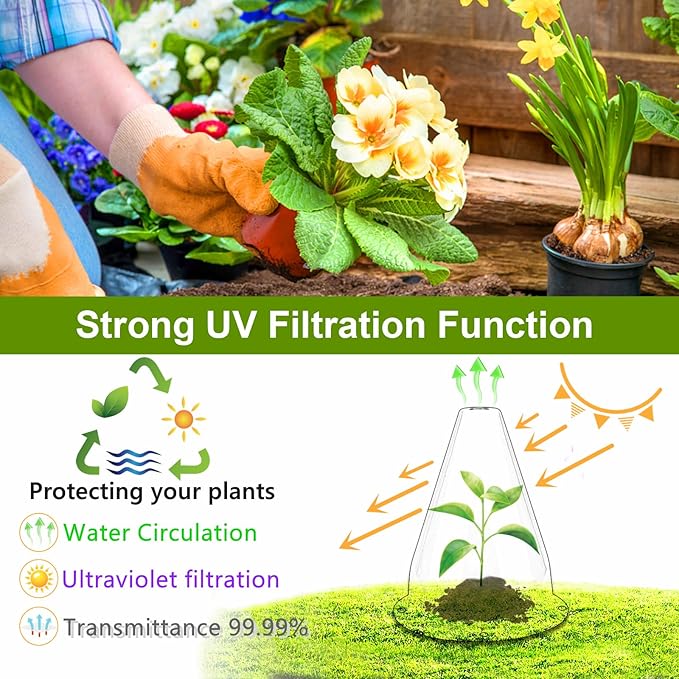【24 Pieces】 Garden Cloches for Plants, Plant Cover Plant Protectors Transparent Bell Jar Cloches Protection Plants from Birds, Slugs, Frost, Freeze Weather, 7.8" D x 9.4" H, Transparent
