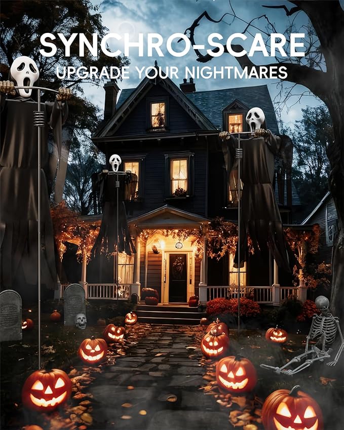 COOLWUFAN Halloween Flying Scarecrow Ghost with Metal Pole, Large Scary Spooky Scarecrows Ghosts, Creepy Grim Animated Halloween Decorations for Outdoor Yard Porch Lawn Garden, Party (1 Pack)