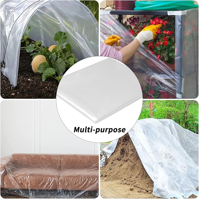 8x25 Ft Clear Greenhouse Film Plastic Sheeting, Greenhouse Polyethylene Plastic Film 6 mil Thickness Replacement Cover, UV Resistant, Plant Covers Freeze Protection for Windproof Frost& Dust Proof