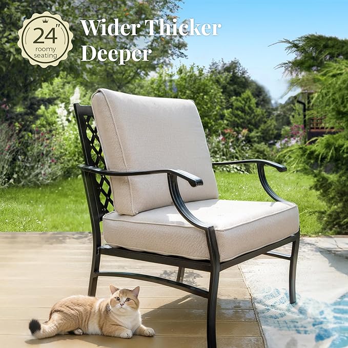 Patio Furniture Set 4 pcs, Metal Outdoor Patio Furniture, 3-Seat Sofa, 2 Single Chairs, Metal Coffee Table and 5.75" Extra Thick Cushion, Patio Conversation Set,Beige