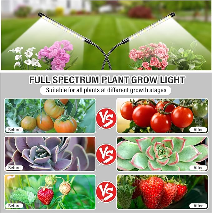 Plant Grow Light for Indoor Plants, Full Spectrum Indoor Grow Light (2 Head 2 Pack)