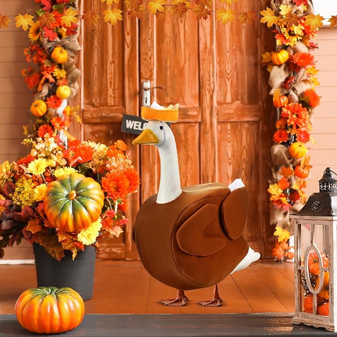 Outus Thanksgiving Turkey Goose Outfits Funny Turkey Outfit for Porch Goose 23inch Lawn Pumpkin Pie Geese Clothes for Plastic Cement Geese Thanksgiving Fall Outdoor Yard Garden Decor