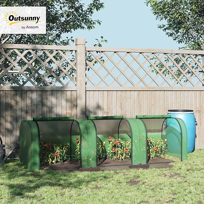 Outsunny 10' x 3' x 2.5' Mini Greenhouse, Portable Tunnel Green House with Roll-Up Zippered Doors, UV Waterproof Cover, Steel Frame, Green
