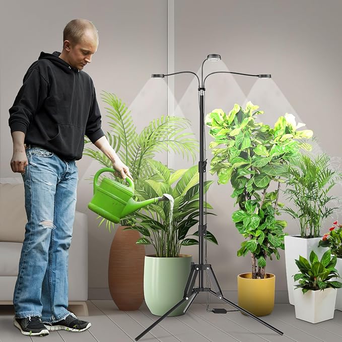 SANSI Grow Lights for Indoor Plants, Dimmable 30W Plant Lights for Indoor Growing, 3 Head 35"-65" Adjustable Tripod Stand Plant Grow Lights Indoor Auto On/Off Timer Led Grow Lights for Indoor Plants