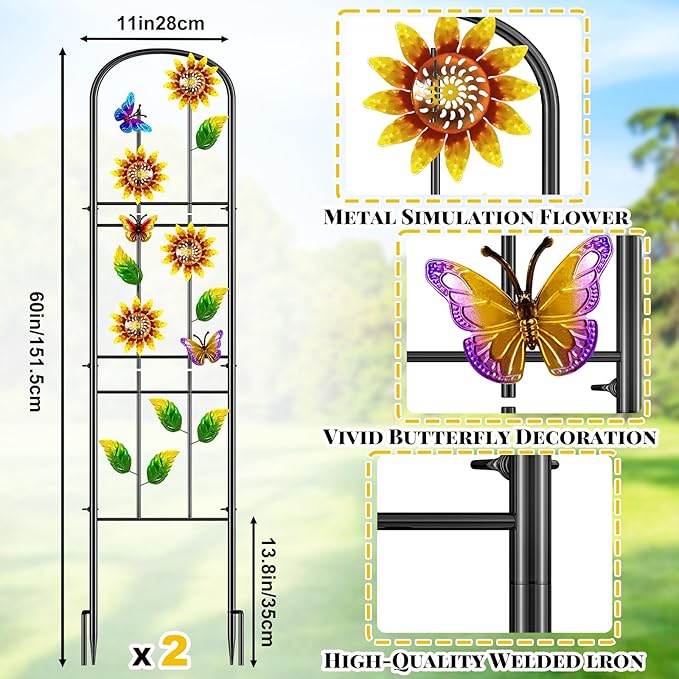 2 Pack Garden Trellis for Climbing Plants Outdoor, Metal Plant Trellis Vine Frame Support for Potted, Decoration Plant Wall Brackets Lattice for Indoor Flowers Vegetable Fruits Rose