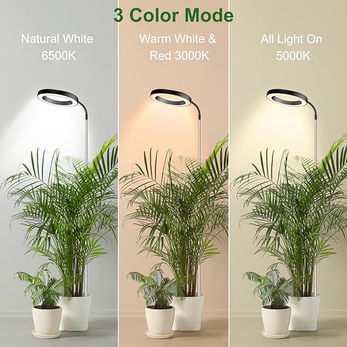 Wolezek Grow Lights for Indoor Plants Full Spectrum, 80 LEDs 3 Colors, 65in Large Plant Lights for Indoor Growing with 360°Gooseneck, 6/12/16H Timer, 5 Brightness, Height Adjustable, Black 3 Pack