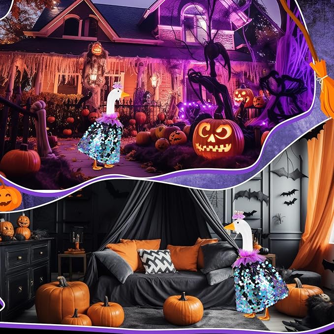 Princess Porch Goose Outfit Halloween Porch Goose Outfit Sparkly Rainbow Sequin Cape for 17" 23" Lawn Garden Yard Geese(Purple)