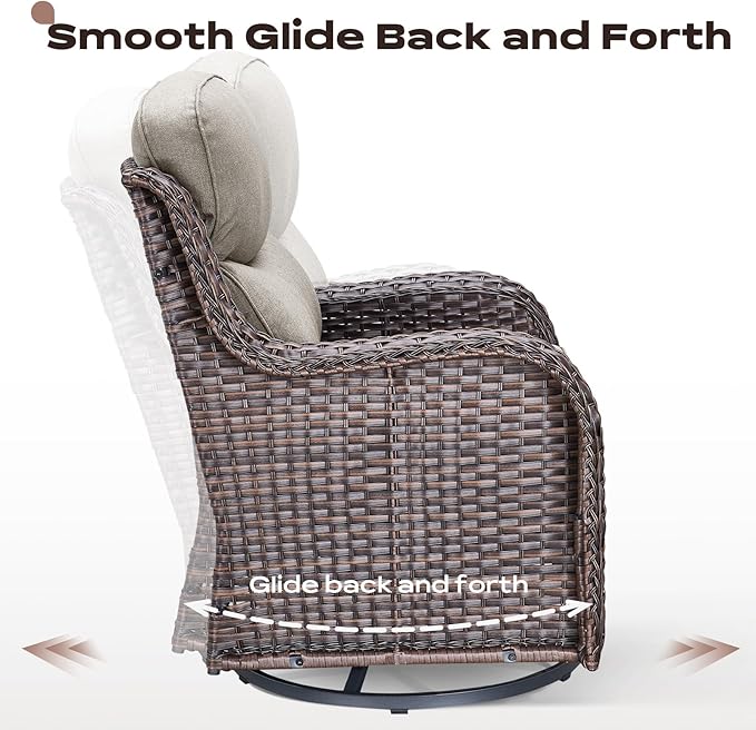 4 Piece Outdoor Patio Swivel Rocker Chairs, Waterproof Wicker, High Back, Deep Seating, Wide Armrest, Upgraded 6 inch Thick Cushions, Ideal for Deck Porch Backyard, Brown/Beige