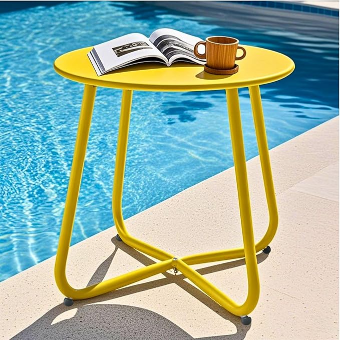 Lemon Yellow Patio Side Table, 18" Weatherproof Steel Outdoor Indoor Side Table for Garden, Balcony, Pool & Tailgate, Rust-Resistant Lightweight Portable Patio End Table