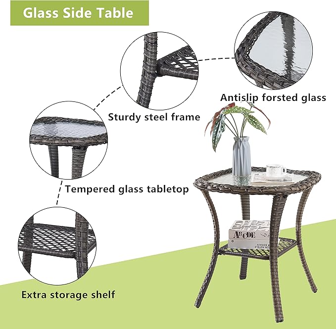 Wicker Outdoor Patio Furniture Sets - 6 Piece Patio Conversation Set with Swivel Rocker Chairs, Ottomans, Sofa and Side Table, 6 inch Cushions, Waterproof Wicker, for Porch Deck Mixed Grey/Blue