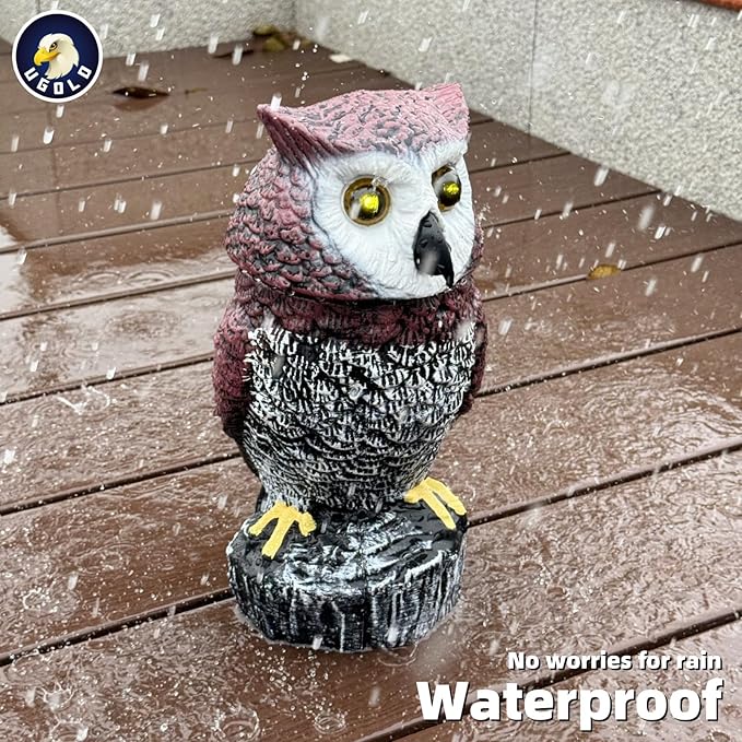 Solar Powered Garden Owl with Motion Detection, Rotating Head, Realistic Hoots and Silent Mode, Outdoor Statue and Sculpture, Owl Decoration for Home, Garden, Patio and Lawn