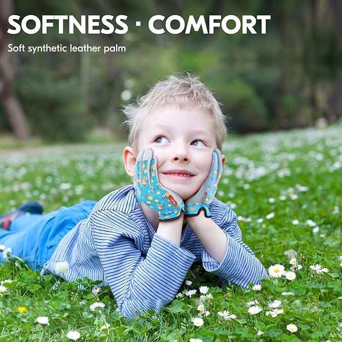 Vgo... 1-Pair Age 4-5 Kids Gardening Gloves,Children Yard Work Gloves,Toddlers,Boys,Girls(Size S, Blue Plane, KID-MF7362)