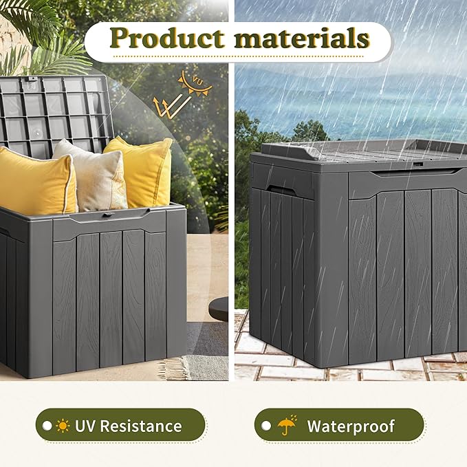 Devoko 31 Gallon Waterproof Outdoor Storage Box Resin Deck Box Lockable and UV Resistant for Patio Furniture,Garden Tools (Grey)