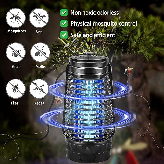 Lulu Home Bug Zapper, Plug-in Electric Mosquito Killer with Sticky Boards & 365nm Lamp Attracting Moths Gnats Flies, Plastic Insects Trap with Bulb Replacement for Indoor Hanging Use