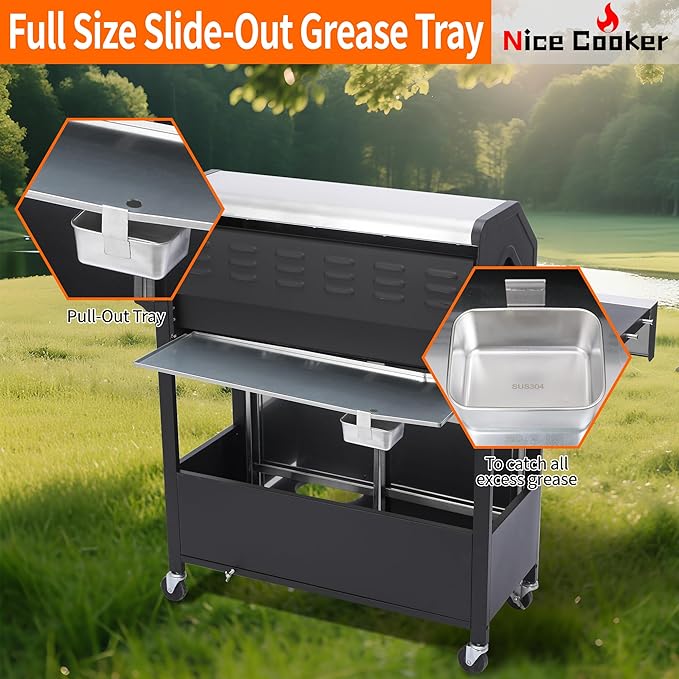 6-Burner Propane Gas BBQ Grill with Side Burner - 65850 BTU Total Output Stainless Steel Grills with Enameled Cast Iron Grill for Outdoor Backyard Barbecue, 620 SQ. IN. Cooking Area