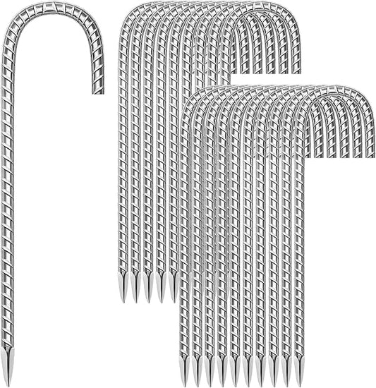 20 Pack Ground Garden Rebar Stakes Rebar 12 Inch Anti-Rust Galvanized Steel J Shape Hook Heavy Duty Ground Anchors for Tents, Position Kits,Fences, and Trampolines Landscape Fabric