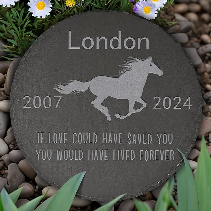 Horse Memorial Stone Horse Garden Statue - Horse Memorial Gifts - Horse Tombstone - Horse Loss Gift - Loss of Pet Horse - Round