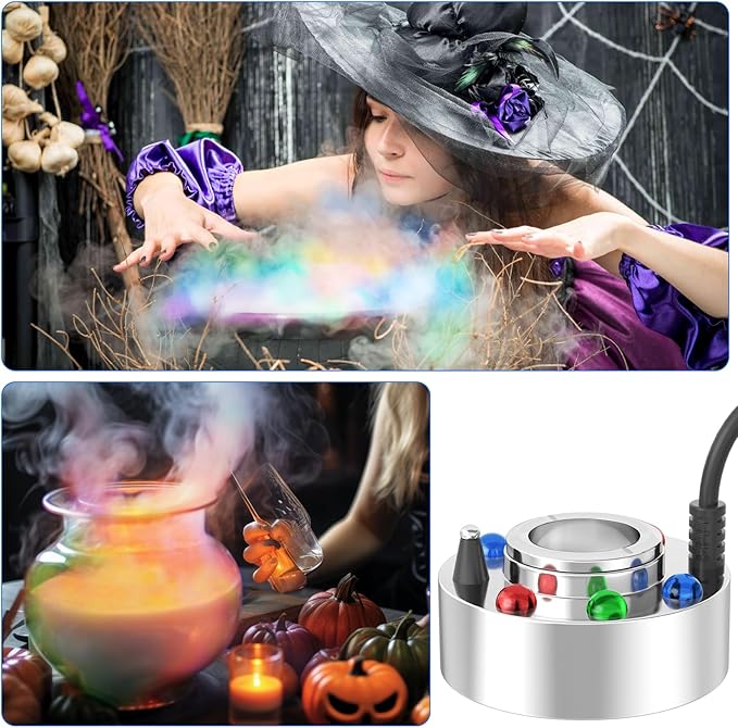FITNATE High Power Mist Maker, 1500ML/H Large Volume Mist Fogger with 6 LED Light Fog Machine Atomizer for Halloween, Pond, Garden, Rockery,Yard