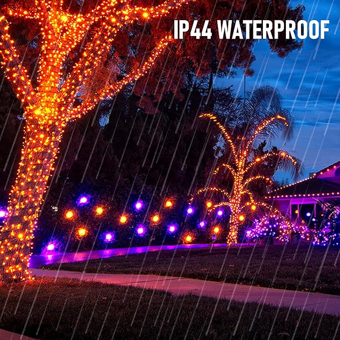 Dazzle Bright 200 LED Halloween Mini String Lights, 65FT Connectable Waterproof Plug in with 8 Modes Lights for Indoor Outdoor Patio Garden Party Decorations (Purple & Orange)