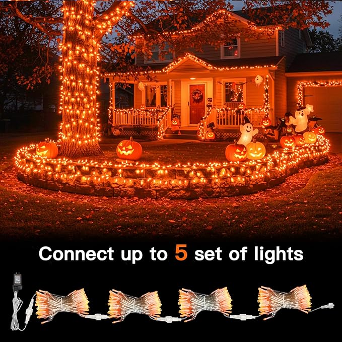 suddus Orange Halloween Lights Outdoor with Remote, 66ft 200 LED Connectable Waterproof String Lights Plug in, Dimmable Clear Wire Fairy Lights for Fall, Thanksgiving, Party, Tree, Garden, Porch Decor