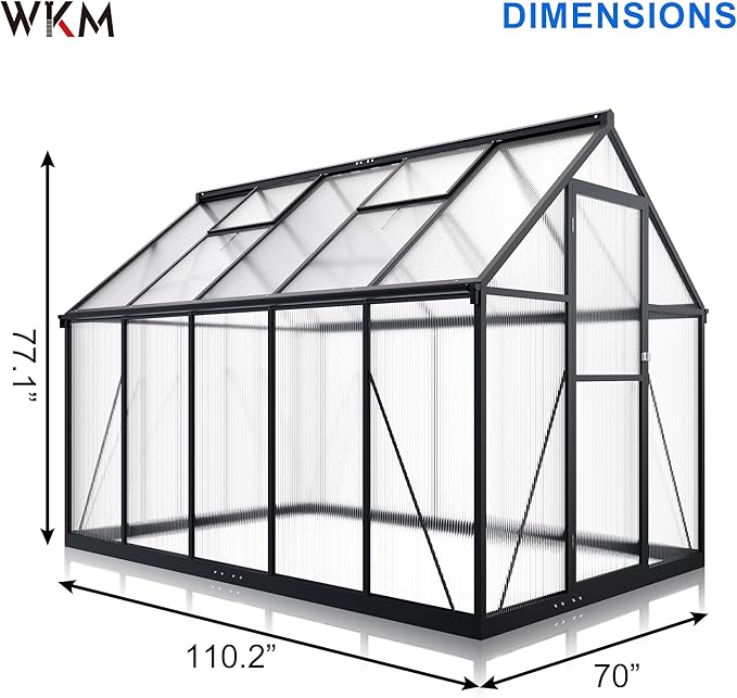 WKM 5.8x9.2 FT Greenhouse for Outdoors, Quick-fit Structure Green House with Window for Ventilation, Aluminum Greenhouse for Garden Backyard, Black