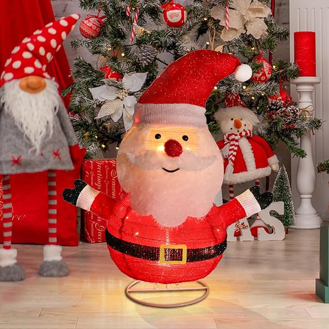 Collapsible Lights Christmas Santa Claus Lighted with LED Warm White Lights Christmas Outdoor Light Decor for Yard Lawn Porch Garden Living Room Bedroom Indoor Outdoor