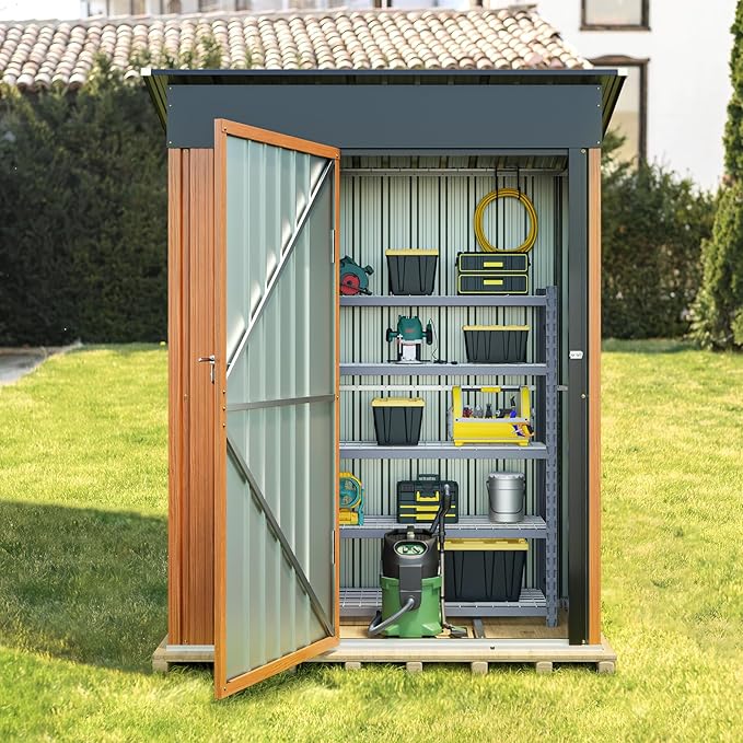 3x5FT Outdoor Storage Shed, Metal Garden Shed with Updated Frame Structure & Lockable Door, Large Tool Shed for Backyard, Patio,Lawn,Utility & Bike Storage