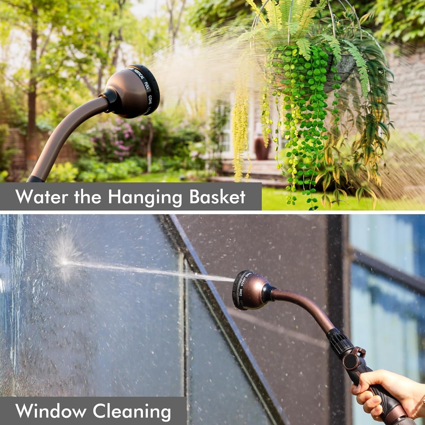 RESTMO Watering Wand, Heavy Duty Metal Garden Hose Wand with Thumb Flow Control, 15-Inch Long Hose Nozzle Sprayer with 10 Spray Patterns, Ideal to Water Hanging Baskets and Shrubs, Oil Rubbed Bronze