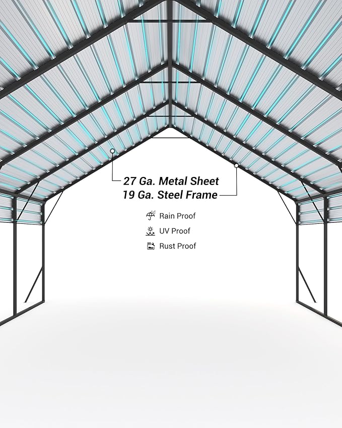 20'x20'x13' Metal Carport for 2 Cars, Heavy Duty Car Ports for Heavy Snow, Reinforced Frame, Tall Metal Car Ports for Bass Boats, Full-Sized Pickup Trucks, and Tractors, N.W. 800 Lbs