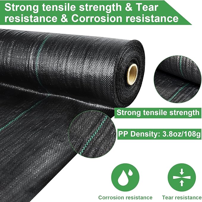 mupera Heavy Duty Weed Barrier Fabric - 6.5ft x 330ft (78"x3960") Professional Grade Landscape Fabric, UV-Resistant 3.8oz Woven PP for Driveway & Garden, Commercial Strength Ground Cover (Black)
