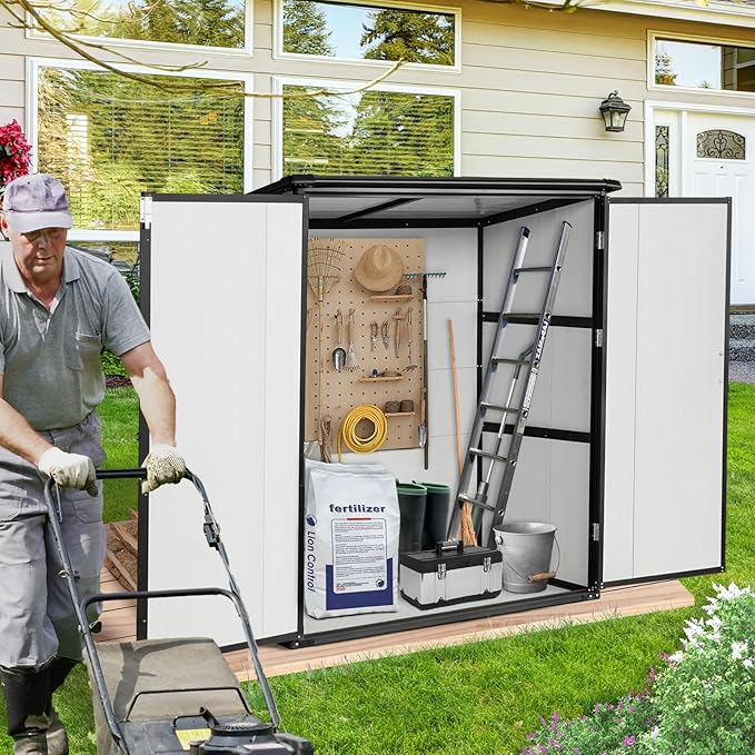 c Outdoor Storage Shed Waterproof Resin Cabinet Heavy Duty Metal Sheds, with Lockable Doors,Tool Sheds for Garden,Backyard,Lawn,Bikes and Patio Furniture,Easy Assembly,Gray