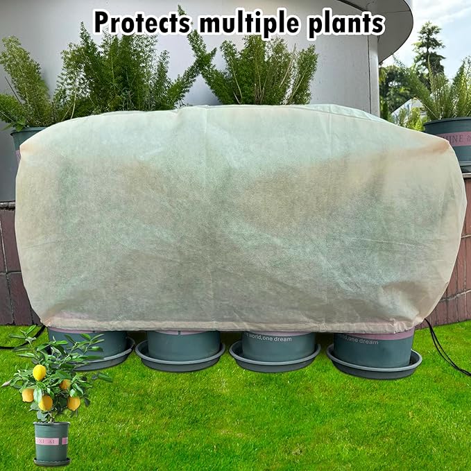 Rectangular Plant Cover Frost Protection, (175 x 40 x 45 cm, 4 pcs) Large Plant Cover, Winter Frost Blanket, Plant Protection Drawstring Bag, Protects Plants from Frost, Wind, Rain and Animal Damage
