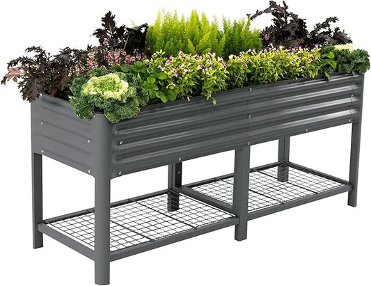 Elevated Raised Garden Bed-V Series, 2' x 6' Garden Beds with Legs & Storage Rack for Patio Porch, 1000 Lbs Weight Capacity, Outdoor Planter Boxes for Gardening Herbs Vegetables Flowers, Modern Gray