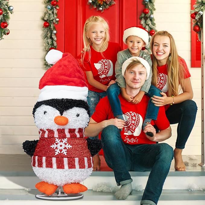 Christmas Penguin Lighted Display with LED Warm White Lights for Indoor/Outdoor Decorations