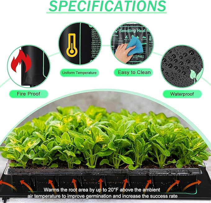 ROCEEI 8 Pack Seedling Heat Mat Bulk, 10" x 20.75" Heat Mats for Seed Starting Plant Heating Mat Grow Mats Waterproof Hydroponic Heating Pad Warm Seed for Greenhouse Plants Germination Grow