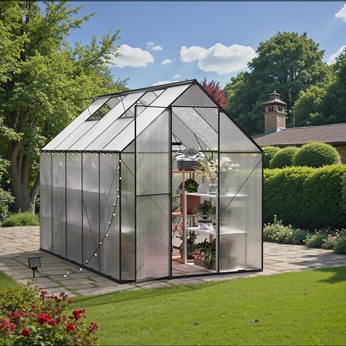 6x10 FT Green House for Outside, Greenhouse for Outdoor, Backyard Green House, Walk-in Garden Greenhouse, Heavy Duty Polycarbonate Greenhouses