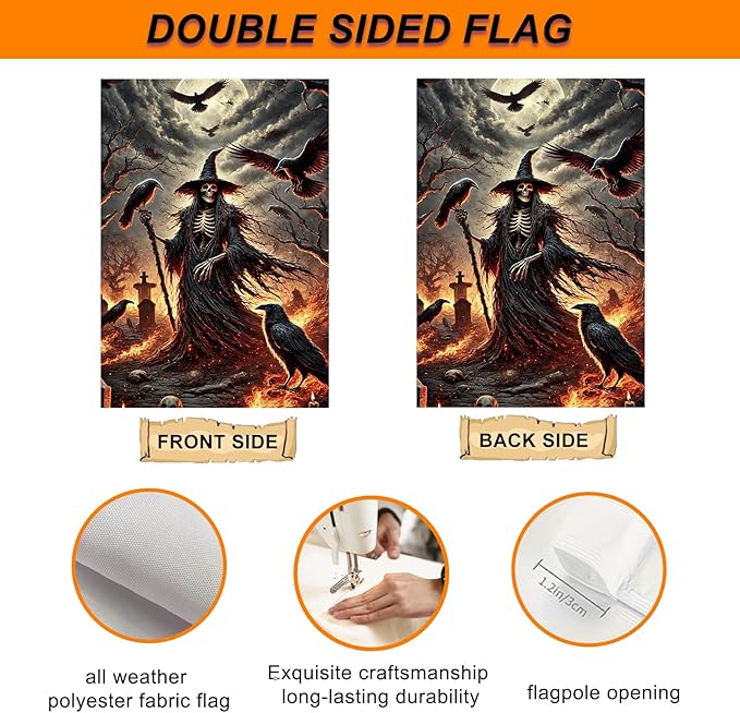 IVN Halloween Garden flag witch crows raven dark scene design outdoor yard patio spooky holiday decor backdrop seasonal festive display 12x18 inch polyester For Girls or boys gifts Gardens Flags