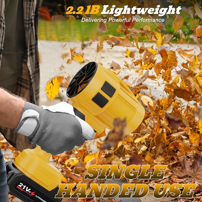 Leaf Blower Cordless with Battery, Turbo Jet Blower, 55000RPM Handheld Leaf Blower 2 X 4.0Ah Batteries for Lawn Care, Patio, Blowing Leaves, Snow Blowing (Yellow-001)