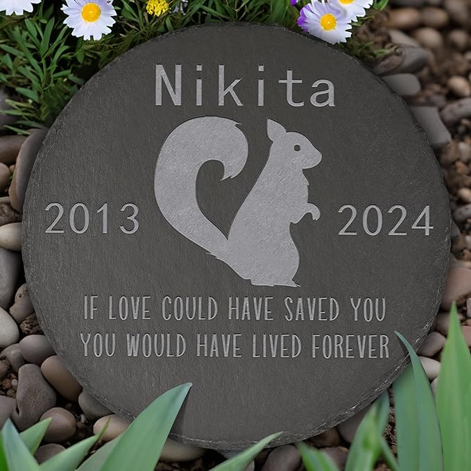 Squirrel Memorial Stone Squirrel Garden Statue - Squirrel Memorial Gifts - Squirrel Tombstone - Squirrel Loss Gift - Loss of Pet Squirrel - Round