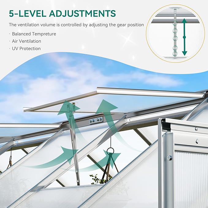 YITAHOME Polycarbonate Greenhouse 6x8FT Heavy Duty Green Houses Outdoor Greenhouses Aluminum Sliding Doors Vent Window Large for Garden Backyard, Silver