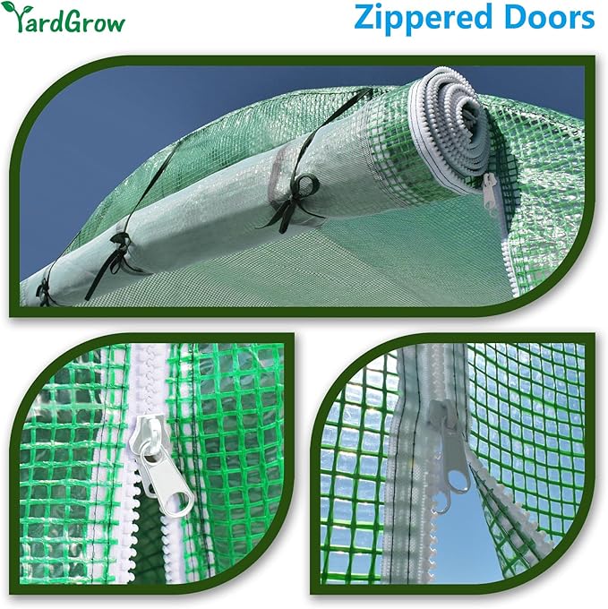 YardGrow Greenhouse Replacement Cover Larger Walk in Outdoor Plant Gardening Greenhouse, 2-Doors with 2 Mesh Windows, Frame Does NOT Included (25'x10'x6.6')